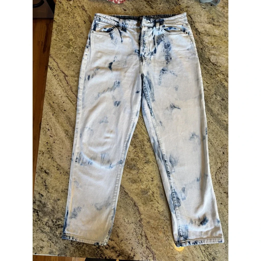 Simple Society Acid Wash‎ Bleach Tie Dye Mom Jeans Blue White Size 9/29 Cotton